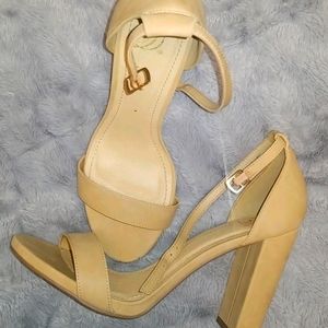Tan open-top heels